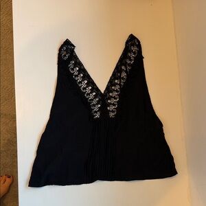 Indah black silk Lace V-Neck Top medium